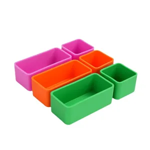 Colorful silicone lunch box dividers rectangular storage containers set main view.