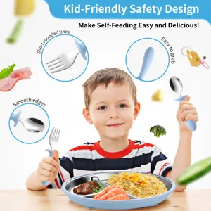 Ensemble de vaisselle en silicone pour enfants assiette cuillère fourchette poignée