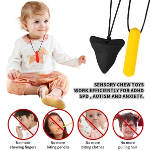 Silicone sensory chew necklace for kids, ADHD autism chewable toys shark fin teether tool