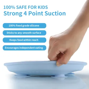 Assiette ventouse bébé en silicone avec 4 points d'adhérence pour les tout-petits.