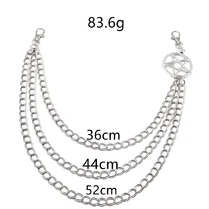 Punk multi-layer metal waist chain with pentagram pendant for street fashion unisex.