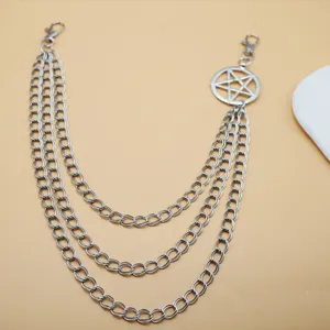 Punk style metal waist chain with pentagram pendant, multi-layer street fashion pants chain.
