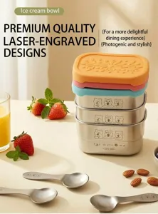 Caja de helado de acero inoxidable caja bento de frutas con tapa de silicona sellada