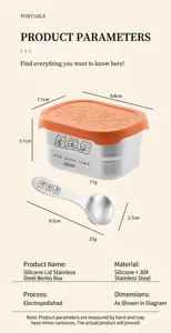 Detalle de caja de helado de acero inoxidable con dimensiones, material 304 y lindo diseño.