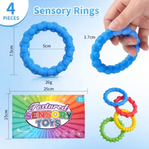 4 Pieces Sensory Rings Silicone Fidget Toys Textured Anxiety Stress Relief Rings for Kids