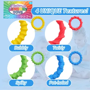 Silicone sensory fidget toys set with 4 unique textured rings for stress relief and calm.