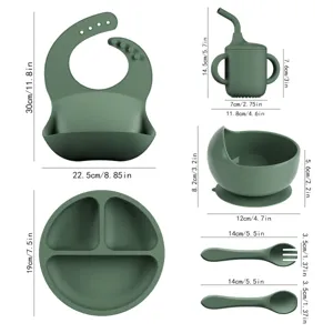 Silicone Baby Feeding Set 6 Pieces Infant Weaning Tableware with Bib Bowl Cup Plate