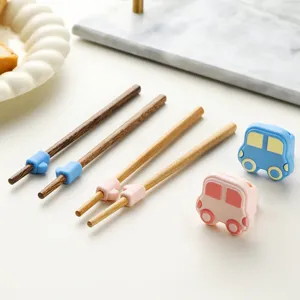 Baguettes d'apprentissage pour enfants avec aide en silicone, baguettes antidérapantes en bois