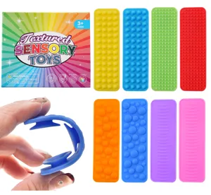 Colorful silicone sensory fidget strips toys with various tactile textures and flexible design.