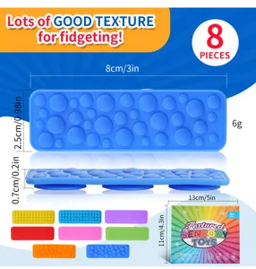 Silicone fidget sensory strips with suction cups, textured stress relief toys, 8pcs set.