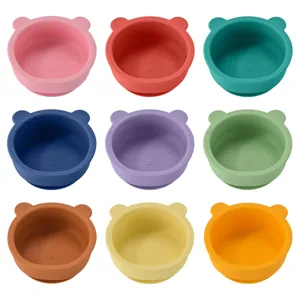 Bol d'alimentation pour bébé en silicone avec oreilles d'ours, ventouse, 9 couleurs.