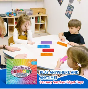 Silicone suction fidget toys with textured design, sensory stress relief strips for kids.