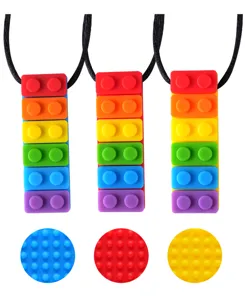 Silikon Sensorik Kauschmuck fuer Kinder, bunte Baustein Beisskette fuer Autismus Jungs.
