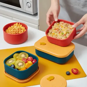 Ensemble de boîte à lunch en silicone multifonctionnel pour le bureau, compatible micro-ondes.
