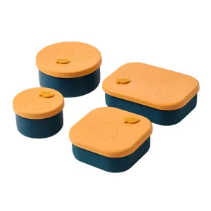 Lot de 4 boîtes à bento en silicone avec couvercles à motif chat et boucles poisson micro-ondes.