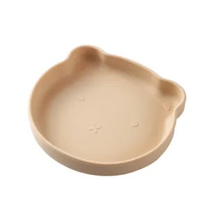 Cartoon Bear Silicone Baby Plate With Suction Bowl For Toddlers Infant Food Grade Silicone Tableware BPA Free Spoon Fork