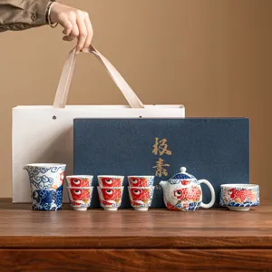 Kung Fu tea set ceramic teapot and cups set with gift box for home guest use daily brewing.