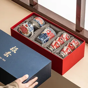 Kung Fu Tea Set Chinese Fish Pattern Ceramic Teapot Tea Cups Gift Box Set for Home