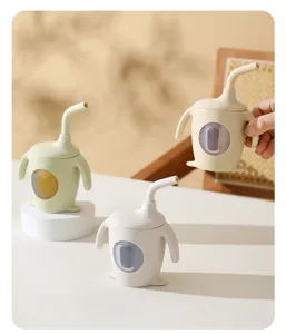 Silikon Baby Trinkbecher mit Griffen, süßes Pinguin Design Kleinkind Saft Schnabeltasse.