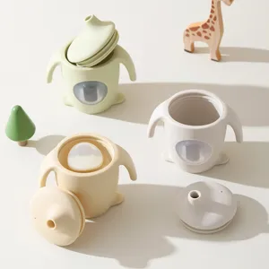 Silikon Baby-Trinklernbecher mit Griffen und Deckel, süßes Pinguin-Design, 150ml Kapazität.