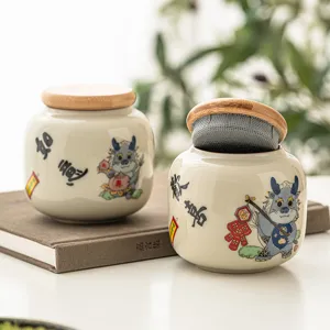 Boîte à thé en céramique émaillée miel, petit pot scellé portable avec motif de dragon