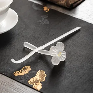 Vintage Chinese Kung Fu Tea Accessories Borosilicate Glass Plum Blossom Pattern Tea Spoon And Holder Collection For Home Kitchen Decor