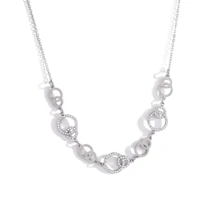 Elegant rhinestone interlocking ring silver necklace for women daily chic clavicle chain