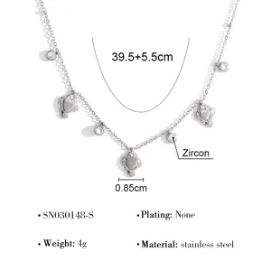 Minimalist stainless steel zircon necklace with delicate charms, daily wear jewelry.