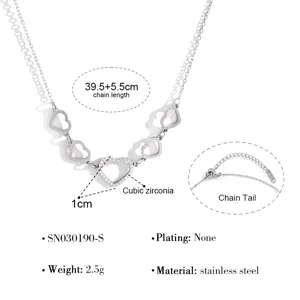 Exquisite stainless steel heart pendant necklace featuring sparkling cubic zirconia details.