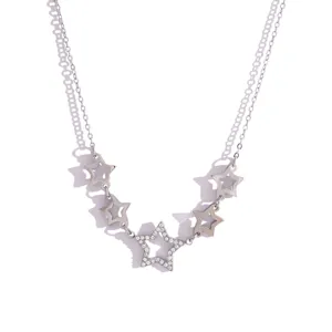 Exquisite rhinestone star clavicle chain, niche design silver multi-layer necklace for women.
