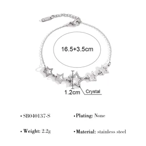 Stainless steel star bracelet for women, sparkling crystal charm, elegant daily wear fashion jewelry.