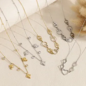 Minimalist Stainless Steel Pave Rhinestone Interlocking Loop Heart Pendant Necklace Light Luxury Women Choker Chain Jewelry Gift