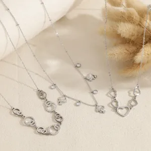 Silver rhinestone ring heart pendant necklace detail, elegant daily clavicle chain for women.