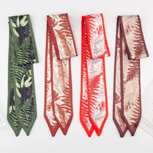 Vintage fern print long twilly scarf hair ribbon handbag ribbon elegant accessories