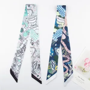 French fashion undersea world twill scarf ribbon for women, stylish handbag handle wrap and neckerchief.