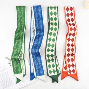 Stylish narrow silk scarf for women, versatile hair ribbon and elegant bag accessory for spring.