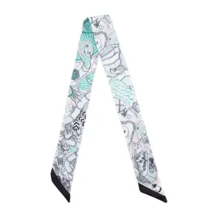 French fashion underwater world twill slim silk scarf for women bag ribbon necktie.