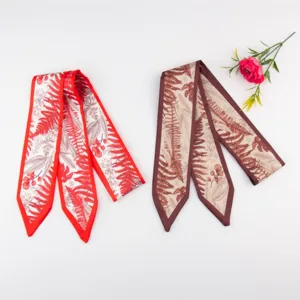 Floral print twilly silk scarf set for women hair band chic handbag decorative ribbon