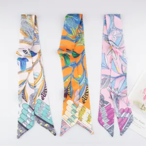 Vintage Polyester Skinny Scarf For Women Printed Floral Bird Geometric Pattern Multi Functional Hair Ribbon Bag Handle Ribbon Scarf Headband
