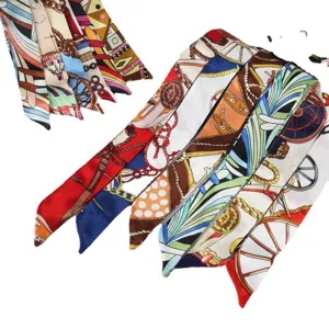 Silk twilly scarf for handbag ribbon hair band fashionable long narrow neck scarf accessory