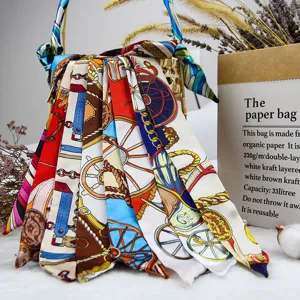 Vintage Printed Narrow Satin Silk Feeling Scarf For Women Multipurpose Twilly Bag Handle Ribbon Hair Band Neck Scarf Elegant Accessories