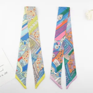 Silk Twilly Scarf Women Luxury Brand Style Chain Print Ribbon Hair Band Bag Ribbon