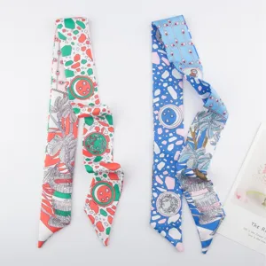 New botanical print twilly silk scarf for bag handle and hair band accessory stylish.