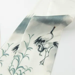 Chinese style ink crane silk scarf ribbon headband for women elegant hair accessories