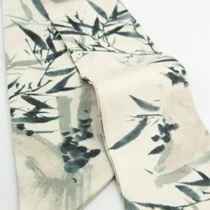 Chic ink bamboo print silk ribbon headband, vintage long twilly scarf for women's hair bag.