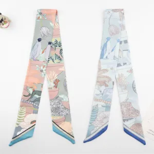 Chic animal print twilly silk scarf for women, stylish handbag ribbon and hair accessory.