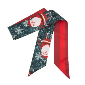 Christmas snowman silk scarf hair band long ribbon festive holiday hair accessory for women
