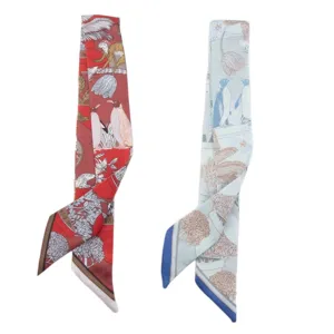 Silk twilly scarf narrow ribbon for women bag handle wrap long hair band headband bow accessory