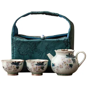 Juego de té kung fu de cerámica una tetera dos tazas con bolsa, diseño esmalte craquelado