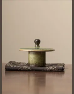 Porte-couvercle de théière en céramique ancienne, accessoire de service à thé chinois.
